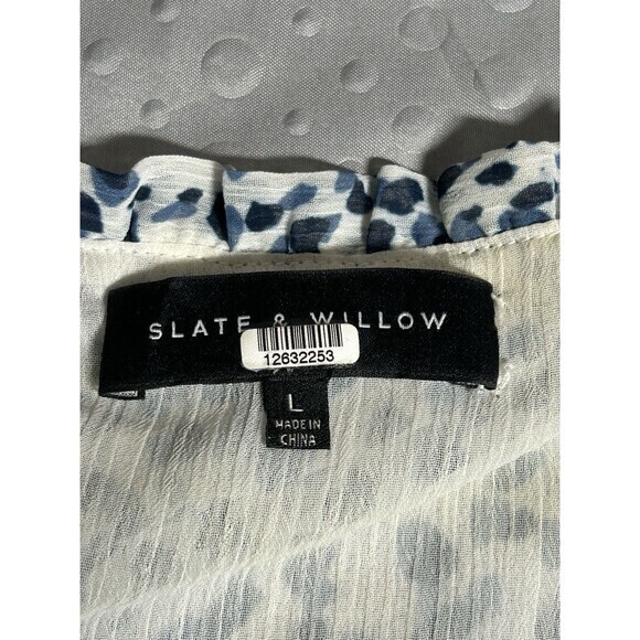 Slate & Willow Womens Blue/white Floral Layered Ruffle Boho‎ Coastal Vibe Large - Picture 10 of 12